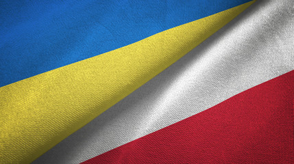Ukraine and Poland two flags textile cloth, fabric texture
