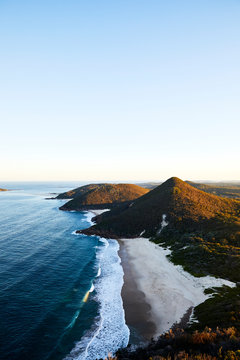 Zenith Beach at sunset, from Mount Tomaree