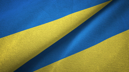 Ukraine two flags textile cloth, fabric texture