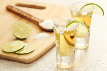Tequila shots with lime