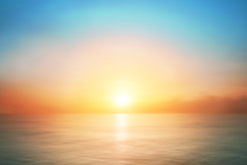 Sunrise horizon cool sea background on horizon tropical sandy beach; relaxing outdoors vacation	