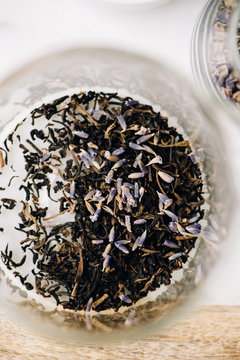 Steeping tea with fresh lavender