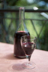 Home made Red Wine Carafe and glass in Tuscany Italy