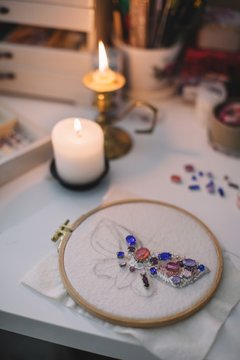 Butterfly embroidery in progress