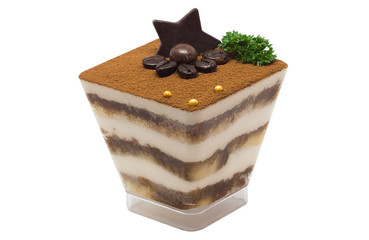coffee tiramisu cake in a glass isolate on white background.clipping path