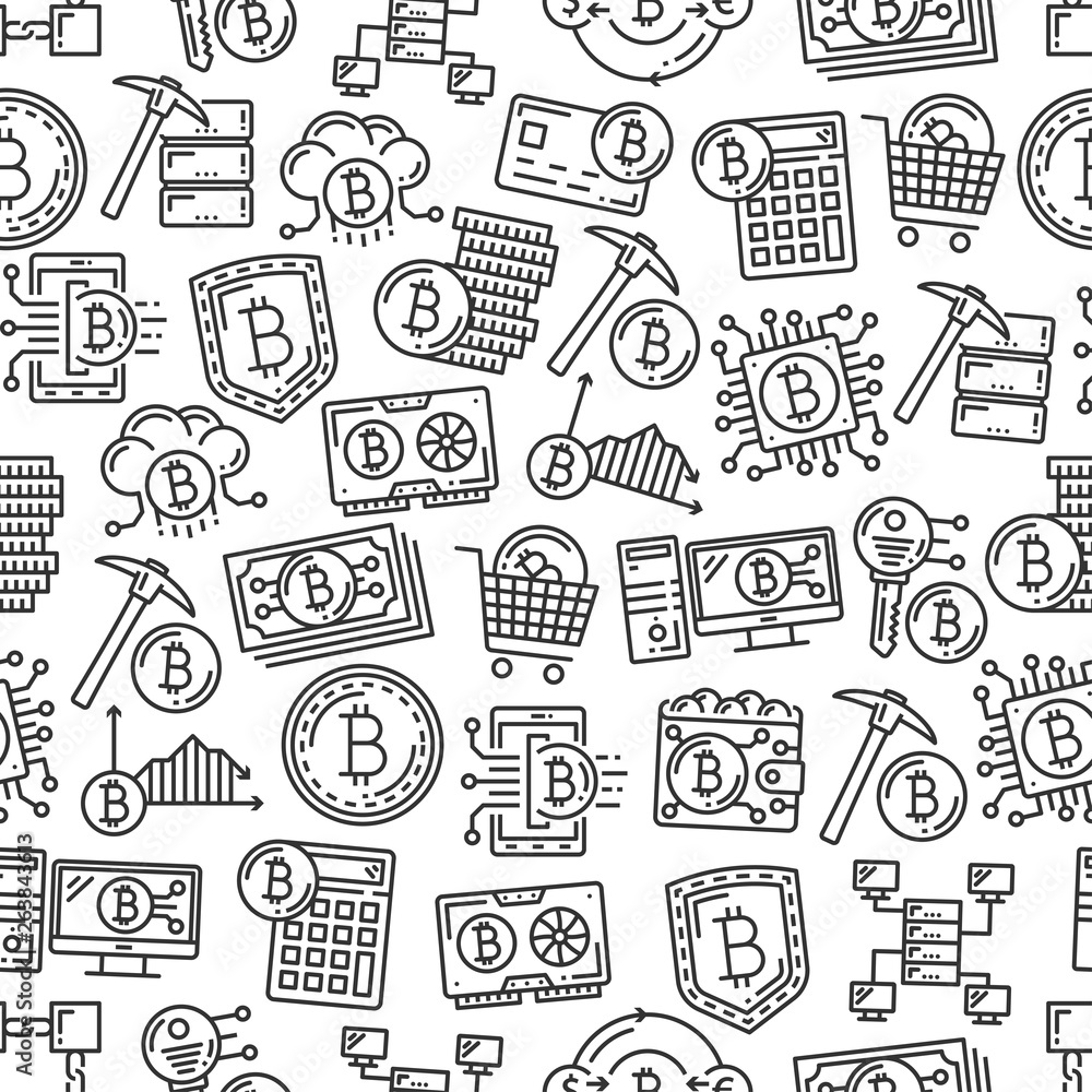 Poster cryptocurrency mining bitcoin seamless pattern