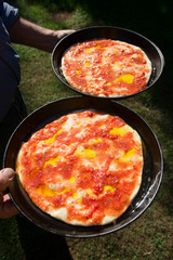 Making Home made Pizza Food of Bocca di Magra Italy