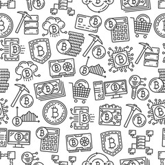 Cryptocurrency mining bitcoin seamless pattern