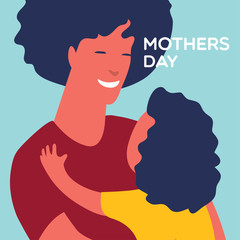 Mother hugging with daughter. Mothers day flat color illustration.