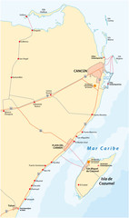 riviera maya and the Holbox island road vector map