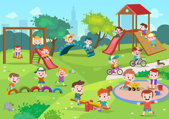 Obraz na płótnie Canvas kids children playing playground vector illustration