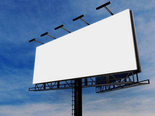 3D rendering of blank billboard (empty advertisement) with clouds. Empty mockup template