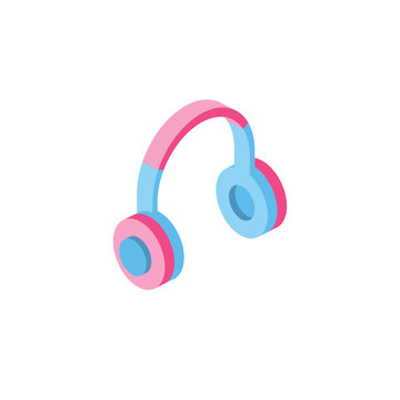 Headphones DJ, stereo sound. Isometric 3d Icon. Creative illustration idea.