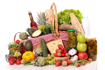 Foto op Plexiglas groceries assorted with vegetabke, cheese and preserve © M.studio
