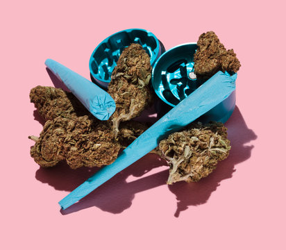 Buds Grinder and Joint on Pink