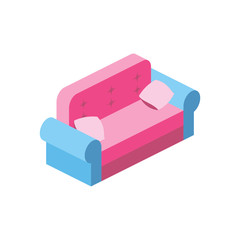 Sofa with pillows isometric 3d vector icon illustrate