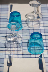 Blue themed outdoor table setting liguria italy