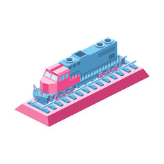 Freight train locomotiv 3d Vector Isometric icon illustration