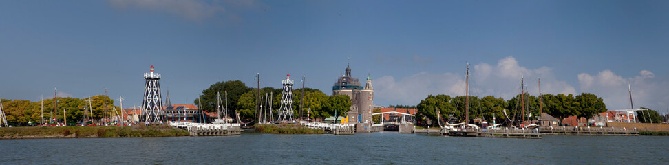 Fototapeta na wymiar Enkhuizen Netherlands skyline panorama. Noord Holland. IJsselmeer. Zuiderzee. Haven.