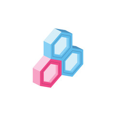 hexagons 3d vector icon isometric pink and blue color minimalism illustrate