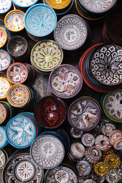 Colorful dishware with oriental ornaments