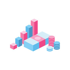 Money chart 3d vector icon isometric pink and blue color minimalism illustrate