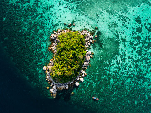Aerial view of tropic island in the sea