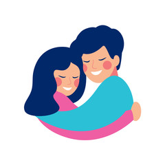 Brother and sister embrace with love and smile at each other. Happy siblings Day vector greeting card.