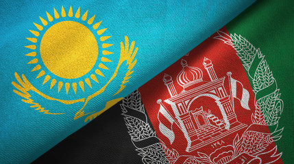 Kazakhstan and Afghanistan two flags textile cloth, fabric texture