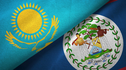 Kazakhstan and Belize two flags textile cloth, fabric texture