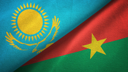 Kazakhstan and Burkina Faso two flags textile cloth, fabric texture