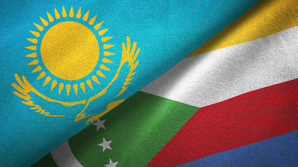 Kazakhstan and Comoros two flags textile cloth, fabric texture