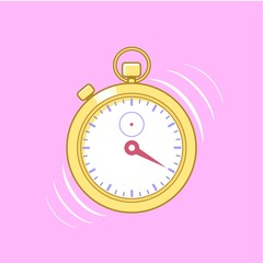 Golden stopwatch with alarm motion lines isolated on pink background. Concept of short time, deadline. Vector illustration.