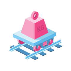 Cargo train rails delivery 3d vector icon isometric pink and blue color minimalism illustrate