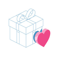 Heart gift 3d vector icon isometric pink and blue color minimalism illustrate