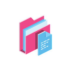 Document folder 3d vector icon isometric pink and blue color minimalism illustrate