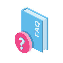Faq book 3d vector icon isometric pink and blue color minimalism 