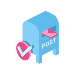 Post Check mark 3d vector icon isometric pink and blue color minimalism illustrate