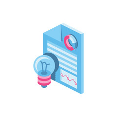 Document charts idea 3d vector icon isometric pink and blue color minimalism illustrate
