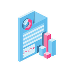 Document charts table 3d vector icon isometric pink and blue color minimalism illustrate