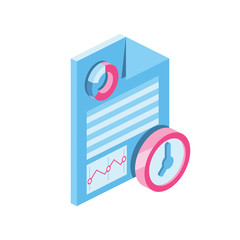 Document charts timer 3d vector icon isometric pink and blue color minimalism illustrate