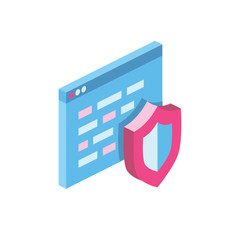 Development and Security screen 3d vector icon isometric pink and blue color minimalism illustrate