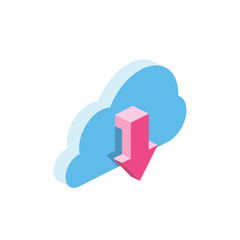 Cloud upload 3d vector icon isometric pink and blue color minimalism illustrate