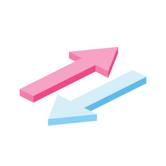 Arrows 3d vector icon isometric pink and blue color minimalism illustrate