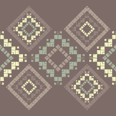 Ethnic boho seamless pattern. Embroidery on fabric. Patchwork texture. Weaving. Traditional ornament. Tribal pattern. Folk motif. Can be used for wallpaper, textile, invitation card, wrapping, web pag