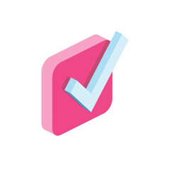 Check mark 3d vector icon isometric pink and blue color minimalism illustrate