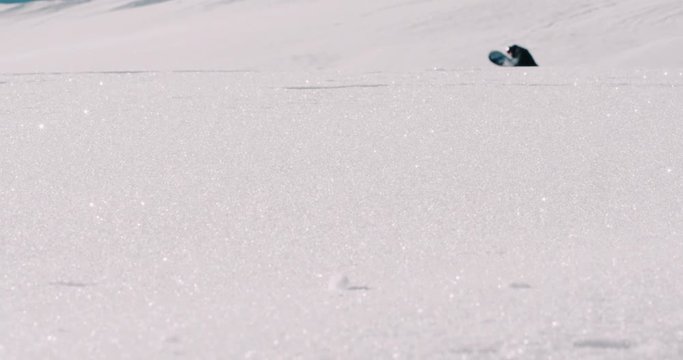 Snowboarder walking in the fresh powder snow