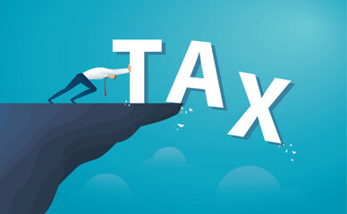 businessman push the word tax from the top of the hill. vector illustration EPS10