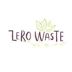 Hand drawn Zero waste logo or sign. Eco badge, tag for shopping, no plastic market, products packaging