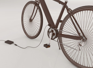 Charging the battery of an e-bicycle.